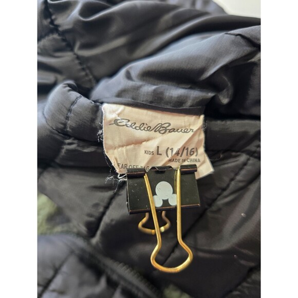 Eddie Bauer Reversible Puffer Jacket And Fleece Black And Camo Green Boy L 14/16 - Picture 5 of 5